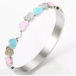 NEW Stainless Steel Forever Love Heart Bangle Bracelet Silver Pink Blue